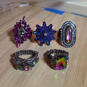 RARE LOT of 5 Gunmetal Oil Spill Paparazzi Multicolor Statement Rings